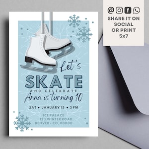 Ice Skating Birthday Invitation Figure Skating Winter Party - Editable and Printable Canva Template