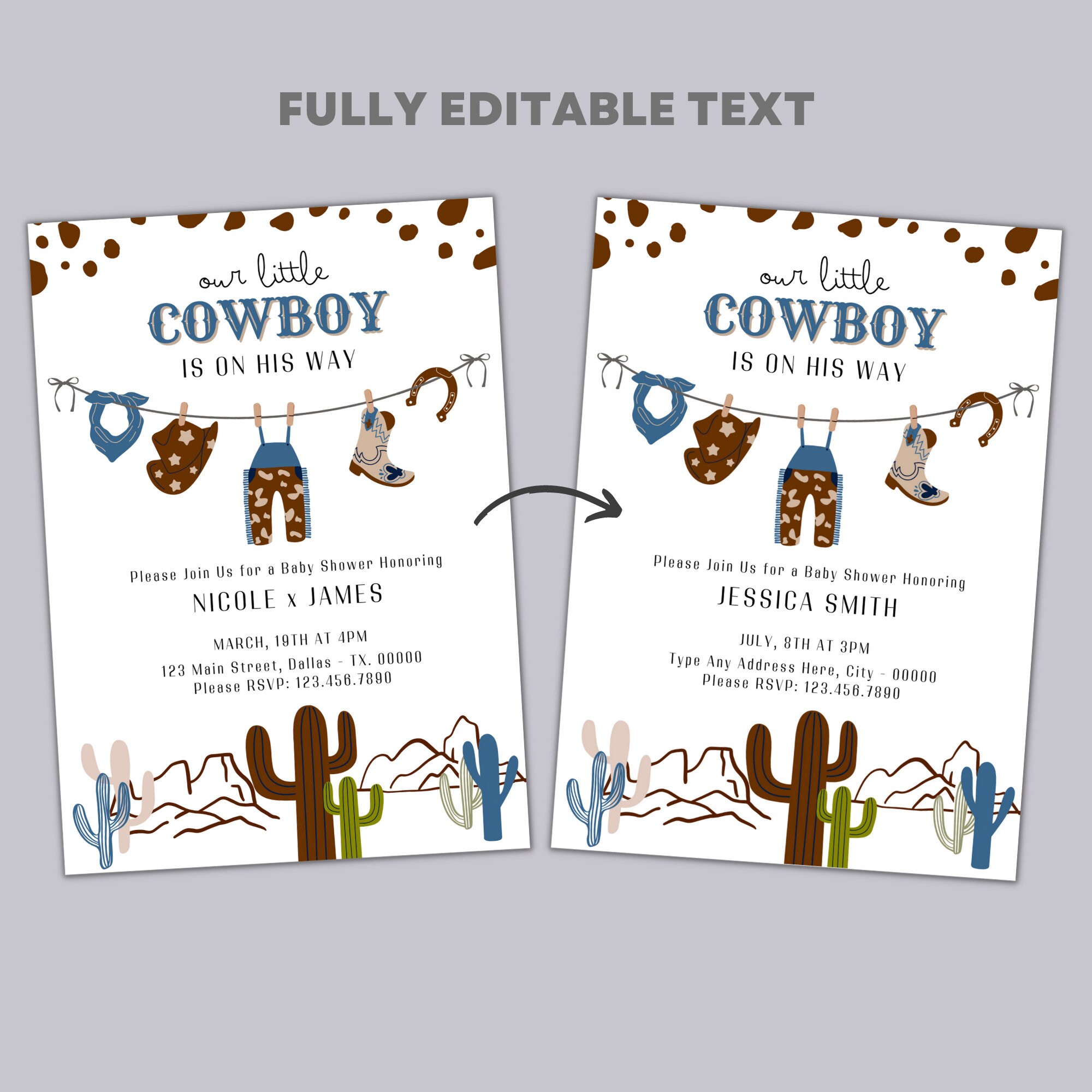 Little Cowboy Baby Shower Invitation Baby is on the Way Western Rodeo ...