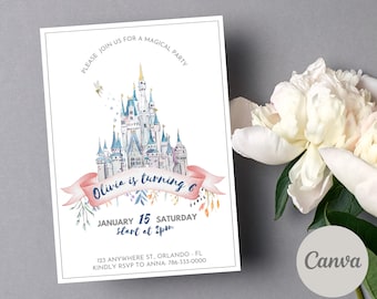 Princess Castle Birthday Invitation: Magical Kingdom Party (Canva Template)