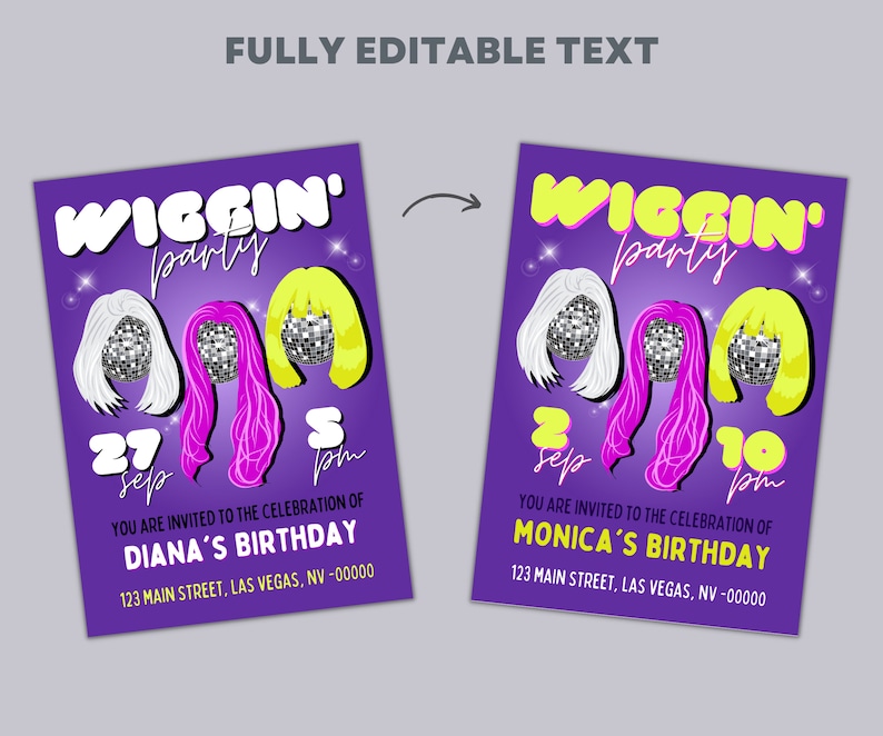 Wig Party Invitation Template Girls Night Wigging Out Costume Party