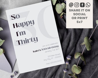 Dirty 30th Birthday Invitation Template: Editable Canva Printable (5x7)