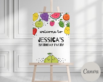 Fruity Birthday Party Welcome Sign: Editable Canva Template (Digital Download)
