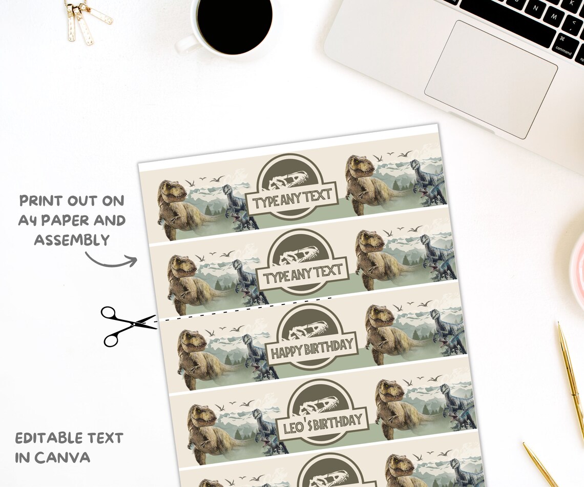 Jurassic World Water Bottle Label Dinosaur Theme Party Labels Dino