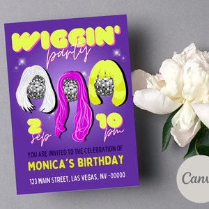 Wig Party Invitation Template | Girls Night Wigging Out | Costume Party Invitation - Editable Printable Canva