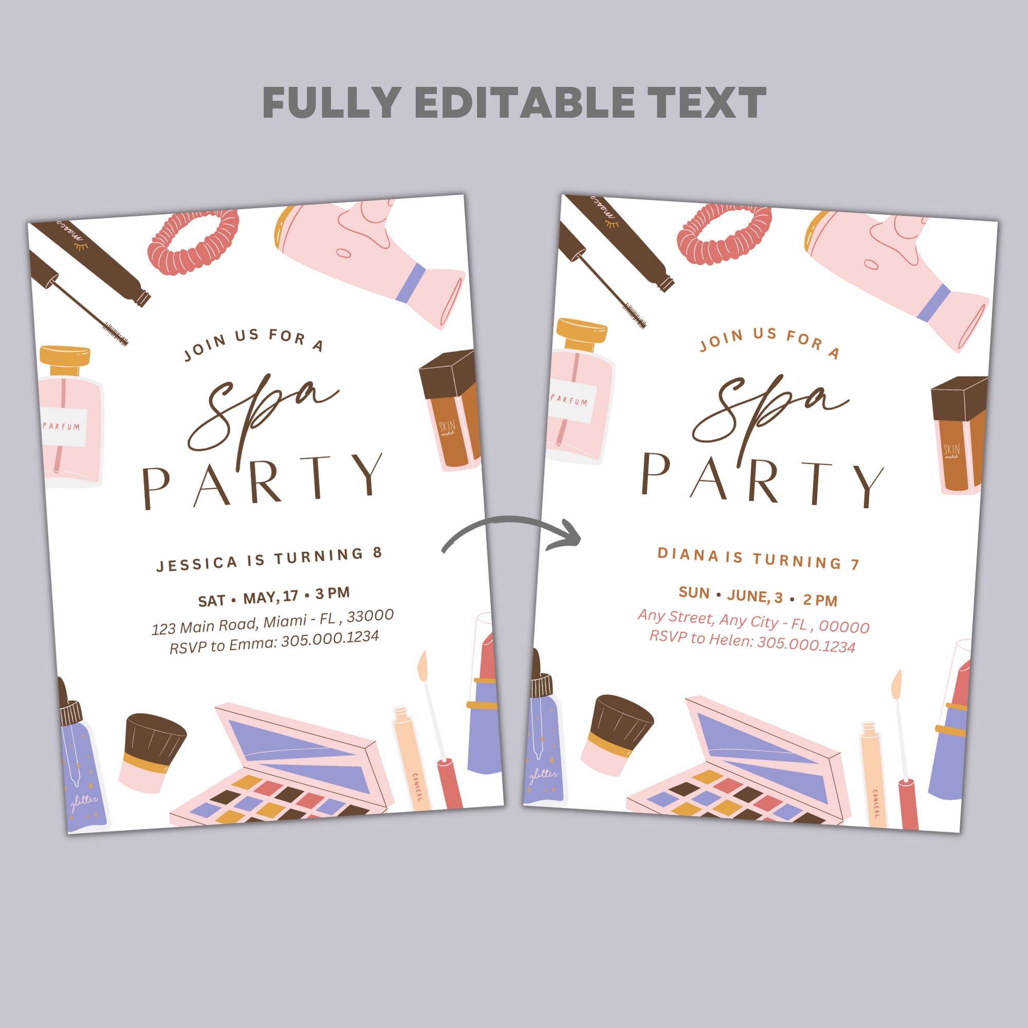 Spa Birthday Party Invitation Glam Girls Makeup Slumber Party Invite ...