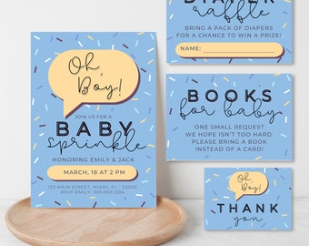 Sprinkle Baby Shower Invitation Bundle: Oh Boy Theme (Printable & Editable in Canva)