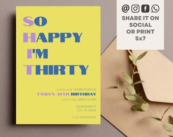 Dirty 30th Birthday Invitation Template: Editable Canva Printable (5x7)