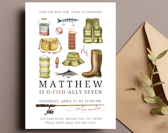 Fishing Birthday Invitation Template Fisherman Kids Party Theme Invitation - Editable Printable Canva