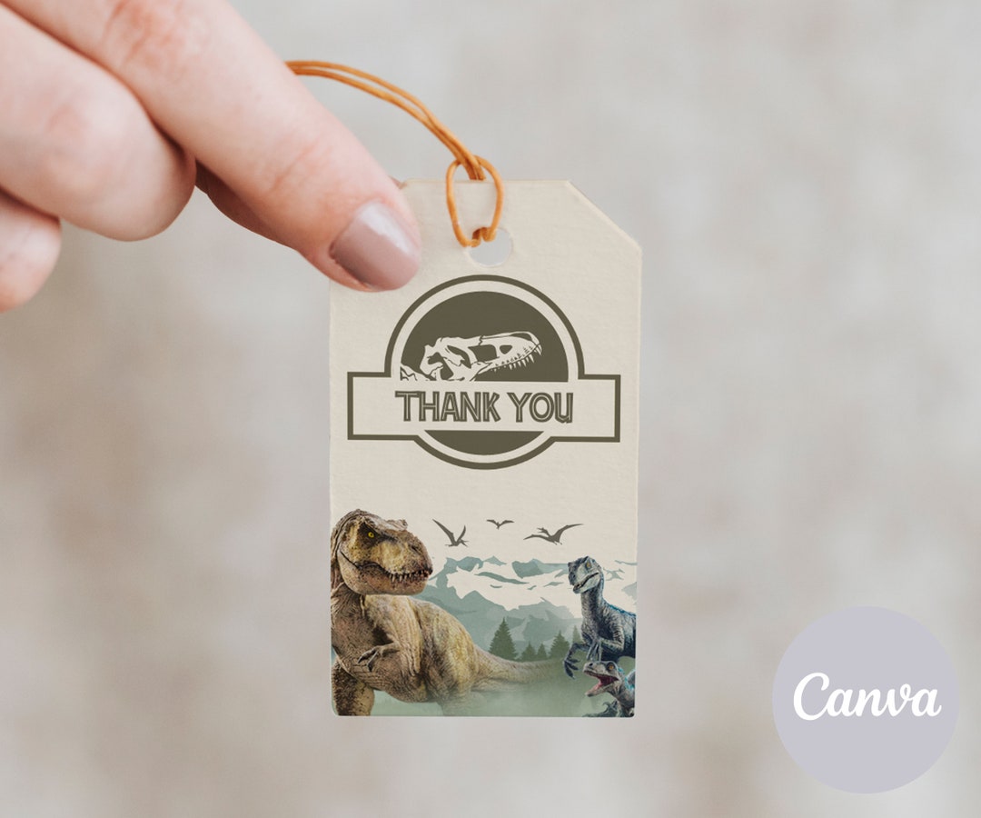 Jurassic World Thank You Tag | Dinosaur Party Jurassic Park | Editable ...