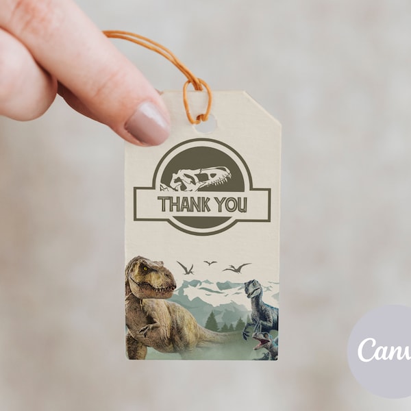 Jurassic World Thank you tag | Dinosaur Party Jurassic Park | Editable Printable Canva