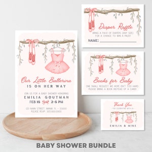 Ballerina Baby Shower Bundle Ballet Invitation Tutu Thank You Card - Printable and Editable in Canva
