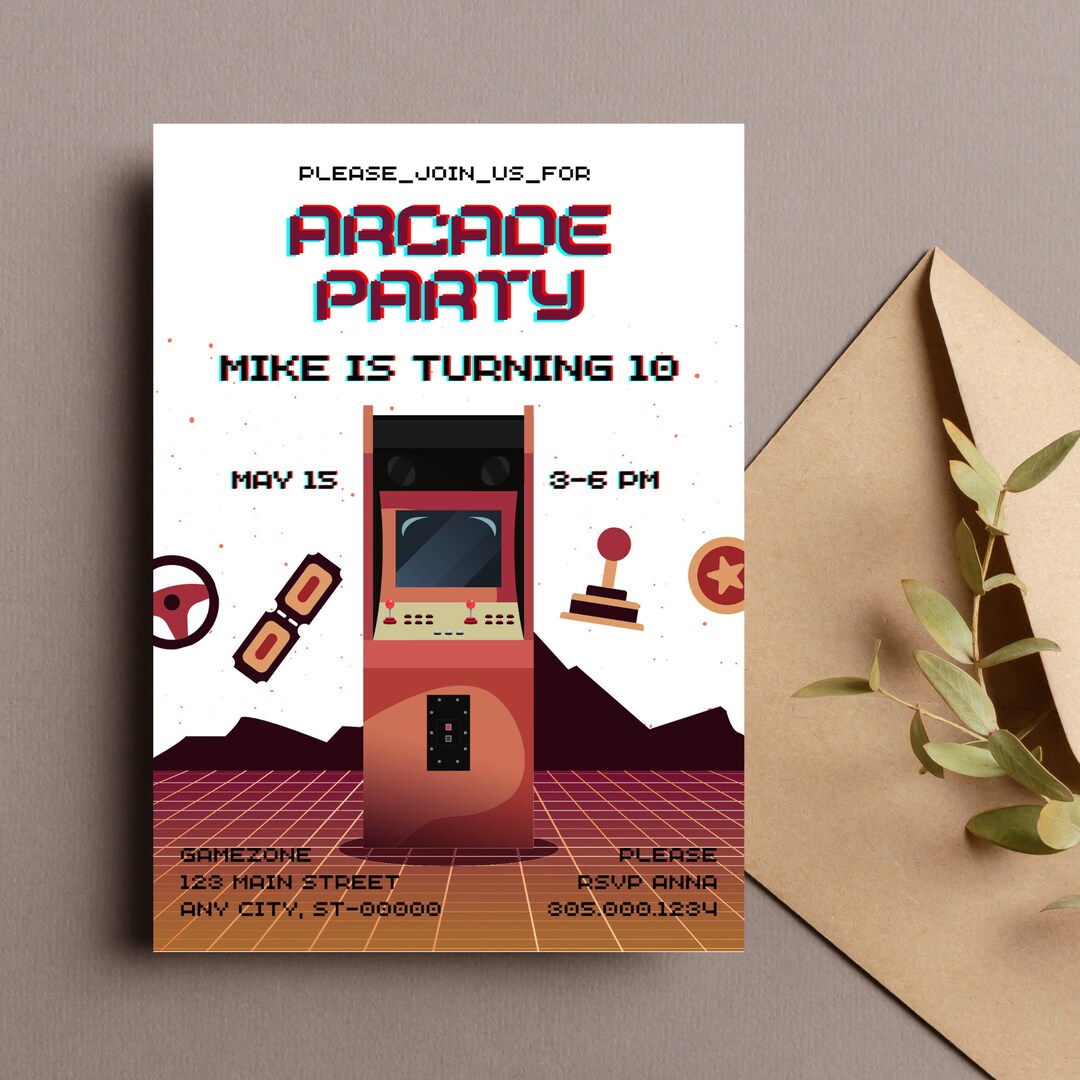 Arcade Birthday Party Invitation Gamer Theme Kids Party Game ON ...