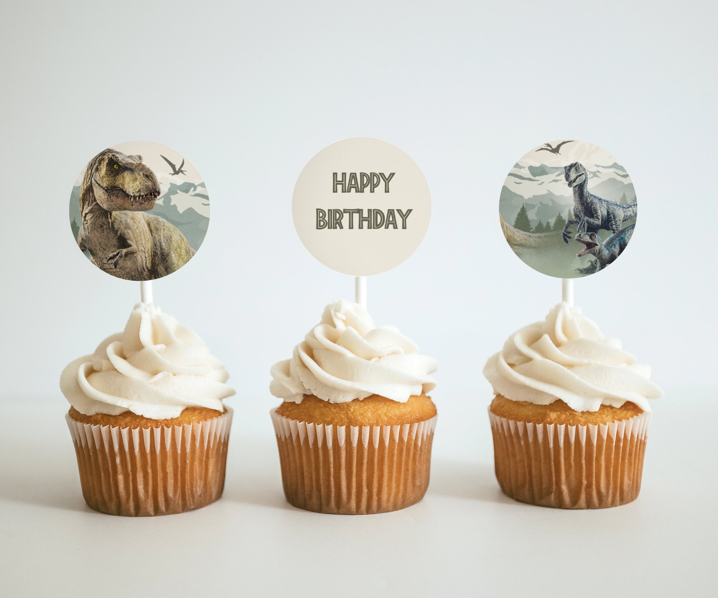 Jurassic World Cupcake Toppers Dinosaur Theme Party Round Etsy