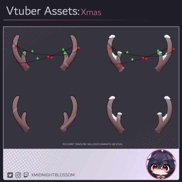 Cute Xmas Vtuber Assets || 4 Different Reindeer Antlers