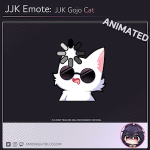 Puede incluir: Ilustración digital animada de un gato blanco con gafas de sol y un icono de carga sobre su cabeza. El texto "ANIMATED" está en la esquina superior derecha de la imagen. El texto "PLS DONT TRACE/RE-SELL/EDIT/ANIMATE OR STEAL" está en la parte inferior de la imagen. El texto "XMIDNIGHTBLOSSOM" está en la parte inferior de la imagen.
