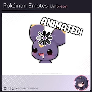 Könnte beinhalten: Animiertes GIF eines lila Umbreon Pokémon mit einem Lade-Symbol und dem Text "ANIMATED!" in einer weißen Sprechblase. Das Pokémon sabbert und hat einen niedlichen Ausdruck.