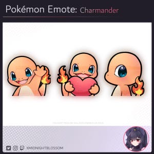 Könnte beinhalten: Drei animierte Emojis von Charmander, einem Pokémon-Charakter. Das erste Emoji zeigt Charmander beim Winken mit einem freundlichen Ausdruck. Das zweite Emoji zeigt Charmander, der ein Herz mit einem liebevollen Ausdruck hält. Das dritte Emoji zeigt Charmander, der zur Seite schaut mit einem neutralen Ausdruck. Die Emojis sind im Cartoon-Stil mit leuchtenden Farben gehalten.
