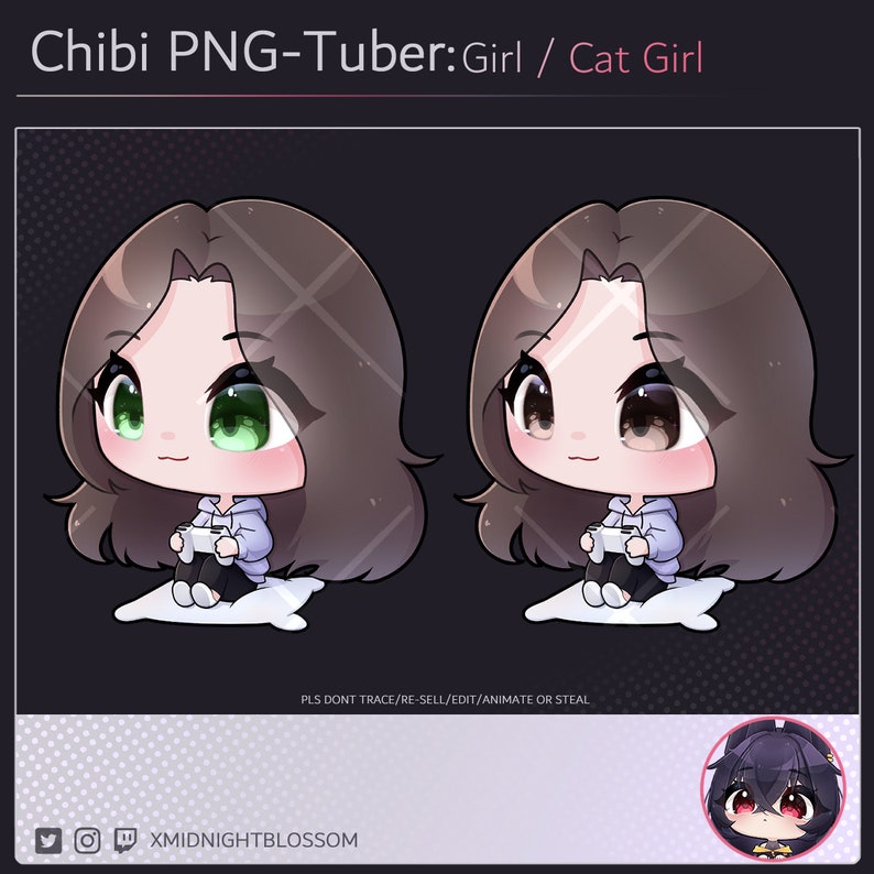 Cute Chibi Girl Brown Hair 3 Different Eyes Colors | PNG Tuber | Stream ...