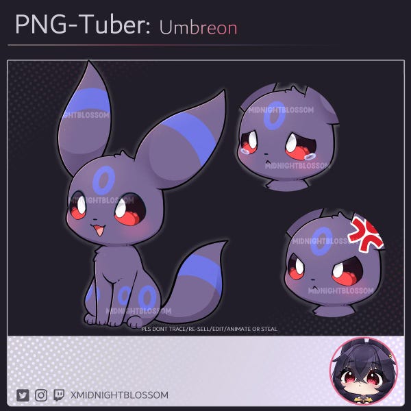Cute Shiny Umbreon Nachtara PNG tuber with 3 Emotions | Stream asset | cam |Reactive PNG | Twitch | Youtube