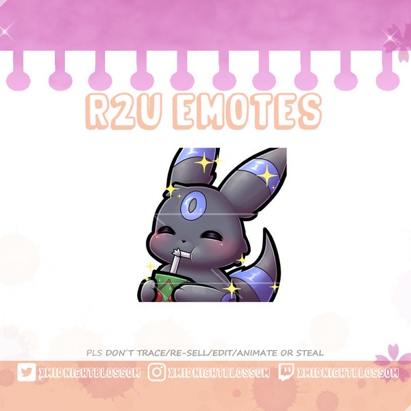 Cute shiny Umbreon Nachtara sip trink Emote for Twitch/Discord, Emote for Streamer