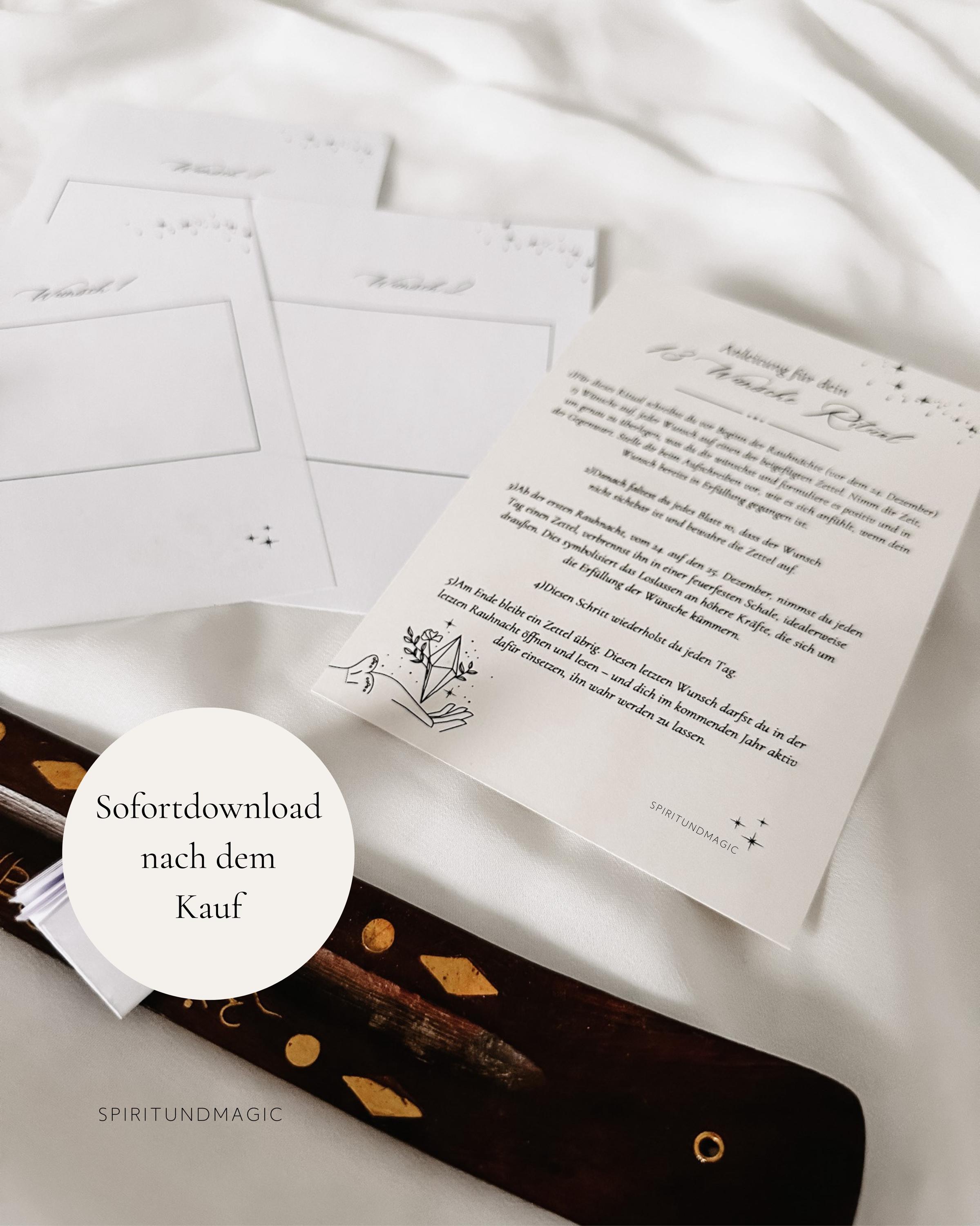 Digitaler Download: 13 Wünsche Ritual – Anleitung & 13 Zettel für deine persönlichen Wünsche / Rauhnächte / Ritual / Jahreswechsel 2025-2026