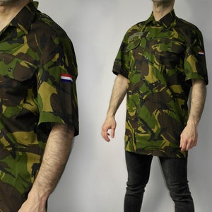 Vintage Dutch Field Jacket camouflage army military combat field jacket with The Netherlands flag patch on the sleeve