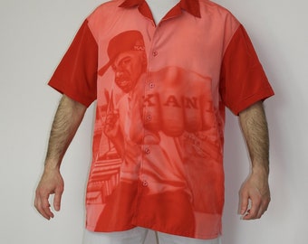 Vintage KARL KANI Jeans Button Down SHIRT met korte mouwen / Shirt Maat M