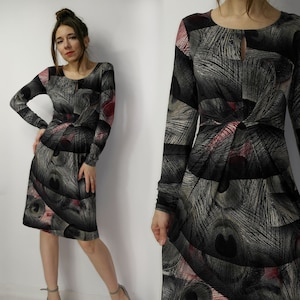 Scandinavian design Ilse Jacobsen dress  / Elegant abstract feathers floral dress / Minimalistic Scandinavian dress made in France