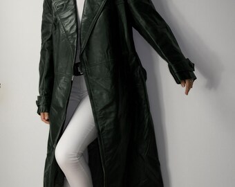 30s 40s Vintage Leather Trench Coat Motorcycle Suit Officer
