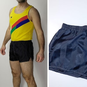Vintage 80s Shiny Sprinter Shorts – Adidas Santiago Style Striped Satin Gym Running Workout Soccer Look – size S