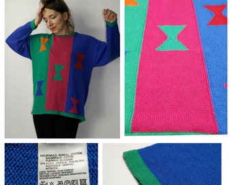 Pull color-block de style Marimekko danois vintage des années 80 fabriqué au Danemark Pullover