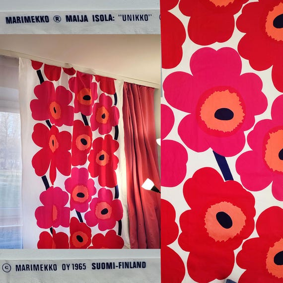 1965 MARIMEKKO UNIKKO Maija Isola Curtain / Pink Red Scandinavian