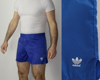 80s Yugoslavia Shiny Adidas Soccer Sprinter Shorts Vintage satin Trefoil Gym Sprint Running Blue Workout