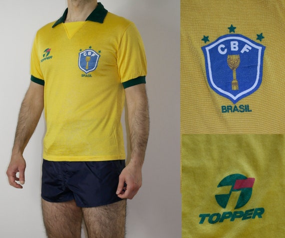 Vintage 80s Brazil Football Shirt, Yellow Jersey Topper (size G