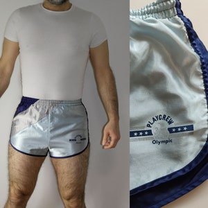 80s PLAYCREW Shiny Color Block Soccer Sprinter Shorts Vintage satin Gym Sprint Running Workout