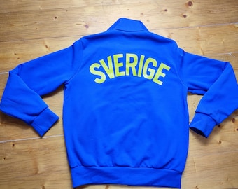 80s Swedish Vintage Craft Track Jacket / Made in Sweden yellow blue Sverige tracksuit size 44