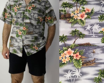 Vintage Hawaïaans aloha-shirt made in Hawaii bloemenprint maat M