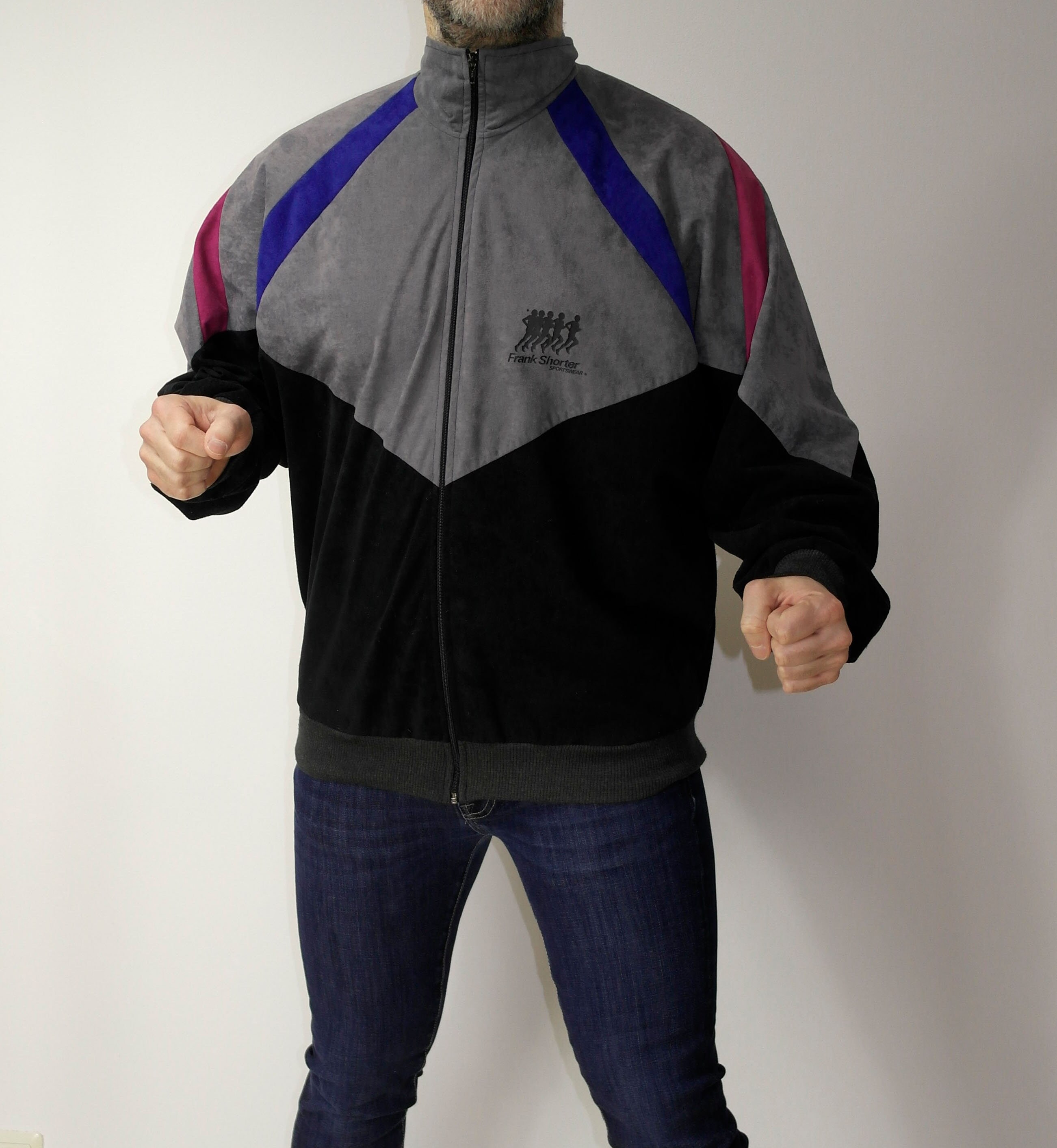 French FRANK SHORTER Vintage 90s Color Block Tracksuit Jacket Size