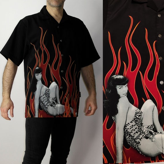 Bettie Page Flame Button-up Shirt, Y2K Pinup Top (size M) - Etsy