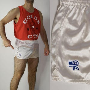80s Shiny French Sprinter Shorts / Vintage White Gym Running Shorts / Made in France Soccer Workout Shorts / Size 44