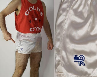 80s Shiny French Sprinter Shorts, Vintage White Gym Shorts
