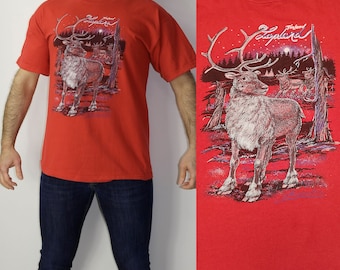 90s Finnish Lapland Shirt Finland Reindeer Cotton T-shirt Size L