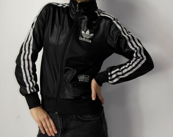 adidas CHILE62 ジャージ 黒 00s Adidas Chile 62 Big Trefoil Shiny Tracksuit / Vintage