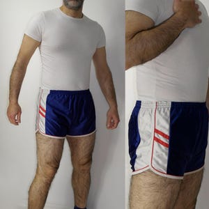 Vintage 80s Polish Sprinter Shorts Blue Colorblock | Shiny Running Gym Shorts | Luxpol Stargard Szczeciński | Retro Workout Wear