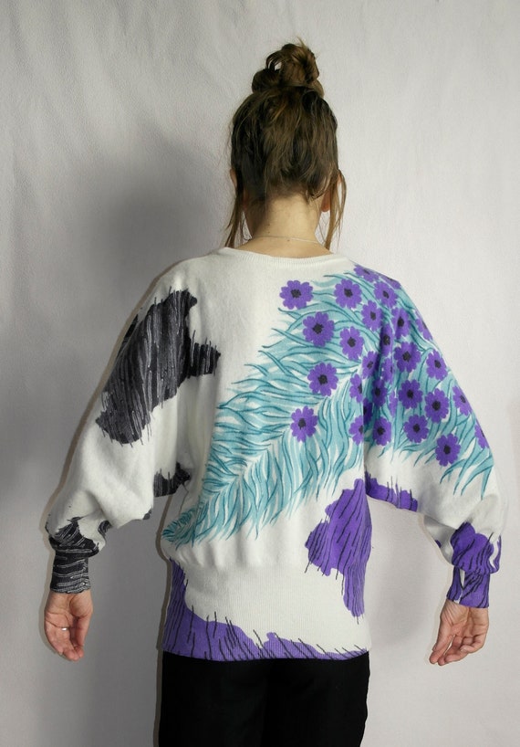 Vintage MALOUF Maglia sweater flowers purple - image 7
