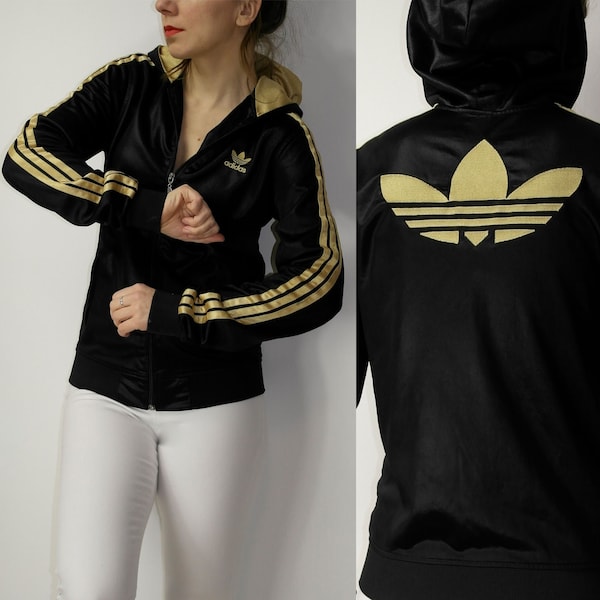 90s Adidas Gold Trefoil Black Tracksuit Jacket Big Logo