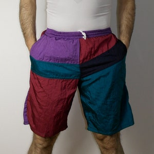 Vintage 80s Windbreaker Shorts colorful Retro Shorts Size M