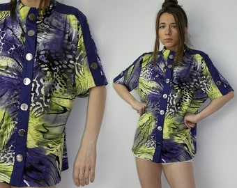 AIRFIELD summer Top vintage Y2K blouse designer top abstract print blouse
