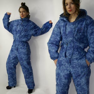80s French Vintage Abstract One Piece Ski Suit / made in France retro snow suit / Skiss Skiing costume / Retro ski suit