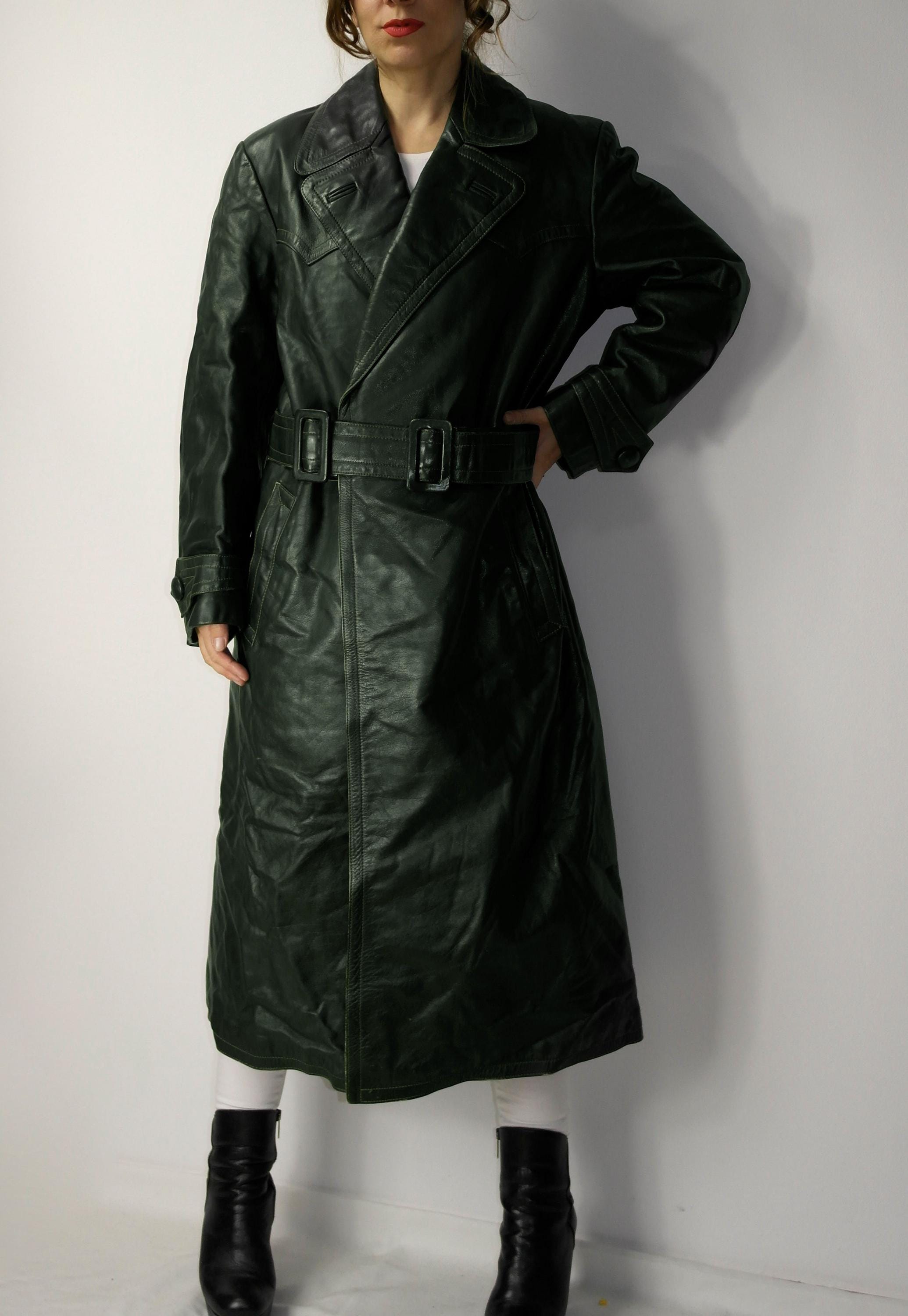 30s 40s Vintage Leather Trench Coat Motorcycle Suit Officer